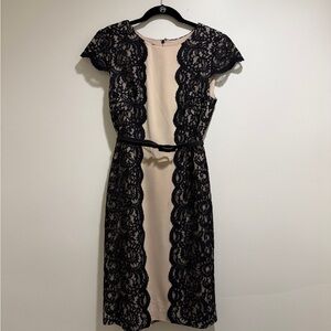 Talbots Black Lace Midi Dress with Cream Base